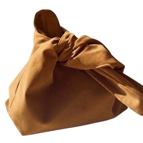 Merit Beauty Bag Brown Corduroy Tie Top Pouch Small Bucket Bag Boho - Picture 1 of 11